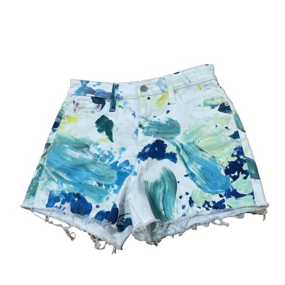 AG Adriano Goldschmied Pants - Adriano Goldschmied Alexxis Shorts Women 27R High Rise Wedgie White Green Art